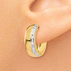 14K With Rhodium Textured Hinged Hoop Earrings