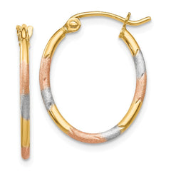 14K With White and Rose Rhodium Diamond Cut Hoop Earrings