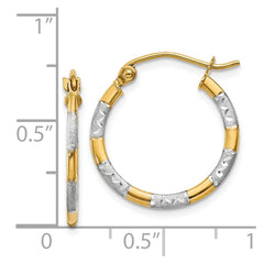 14K & Rhodium Diamond Cut Hoop Earrings