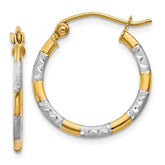 14K With White Rhodium Diamond Cut Hoop Earrings