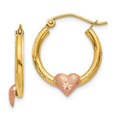 14K Yellow & Rose Gold Heart Diamond Cut Hoop Earrings