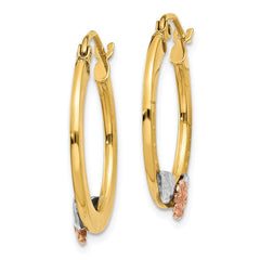 14K Yellow & Rose Gold With Rhodium Diamond Cut Flower Hoop Earrings