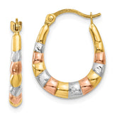 14K & White and Rose Rhodium Hollow Scalloped Hoop Earrings
