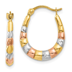 14K & White and Rose Rhodium Hollow Scalloped Hoop Earrings