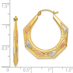 14K & White and Rose Rhodium Hollow Hoop Earrings