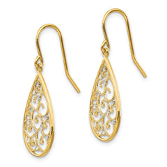 14K & Rhodium Polished Teardrop Earrings