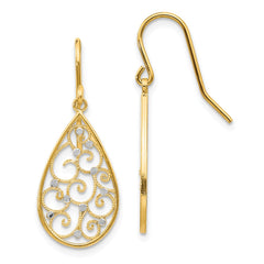 14K & Rhodium Polished Teardrop Earrings