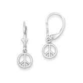 14K White Gold 3-D Peace Symbol Leverback Earrings