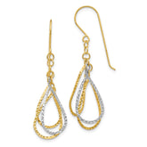 14K Two-tone Diamond Cut Tear Drop Shepherd Hook Earrings