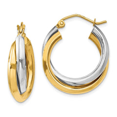 14K Two-tone Polished Double Hoop Earrings