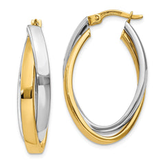 14K Two-tone Oval Hoop Earrings