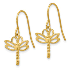 14K Dragonfly Shepherd Hook Earrings