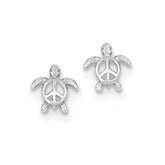 14K White Gold Peace Turtle Post Earrings