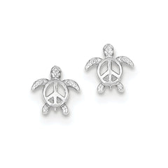 14K White Gold Peace Turtle Post Earrings