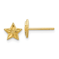 14K Polished and Diamond Cut Star Post Earrings