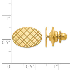 14K Gold Men's Checkered Oval Tie Tac with Polished Grooved Design