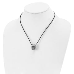 Tungsten Polished Leather Cord 18in Necklace