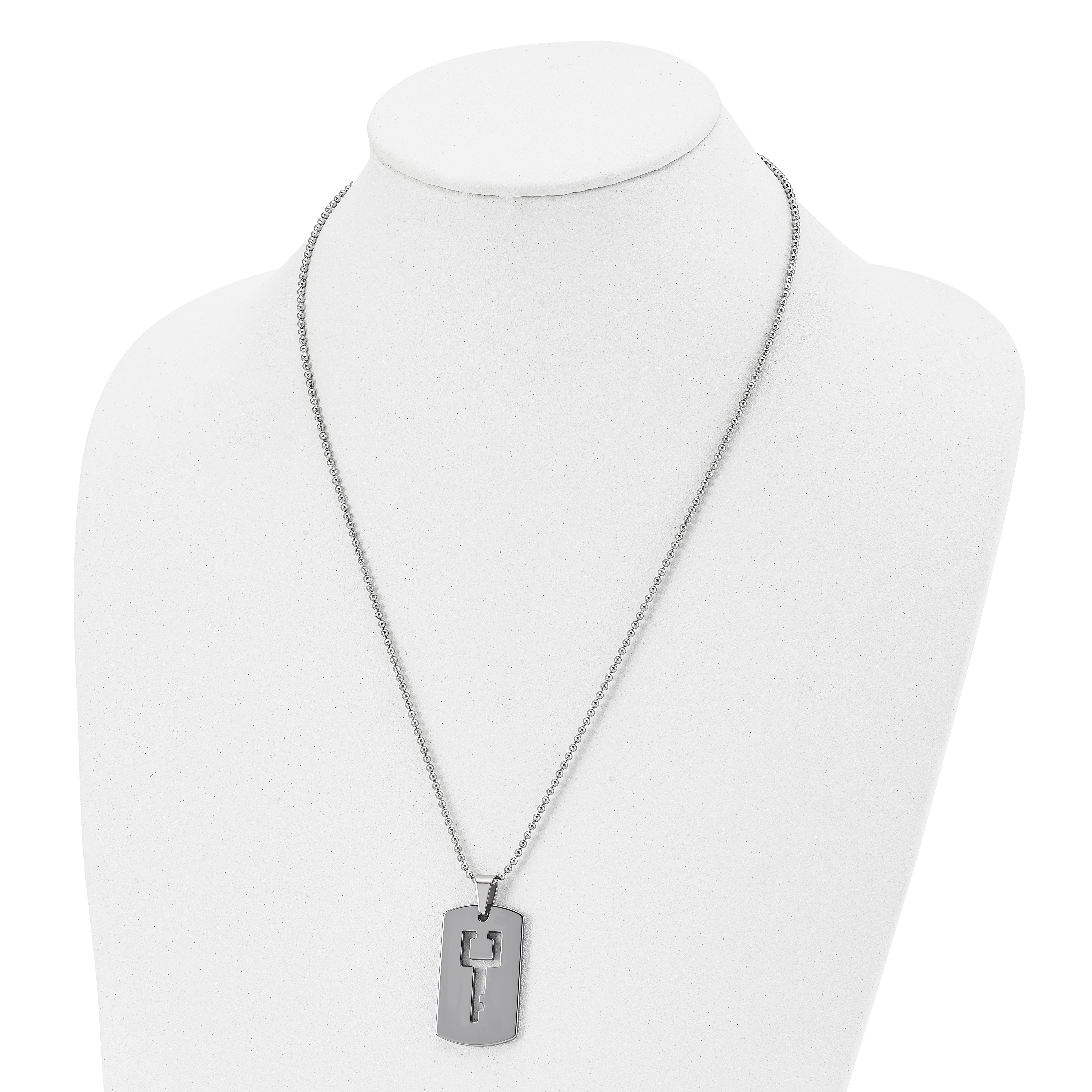 Chisel Tungsten Polished Dog Tag with Key Cut-out 22 inch Necklace