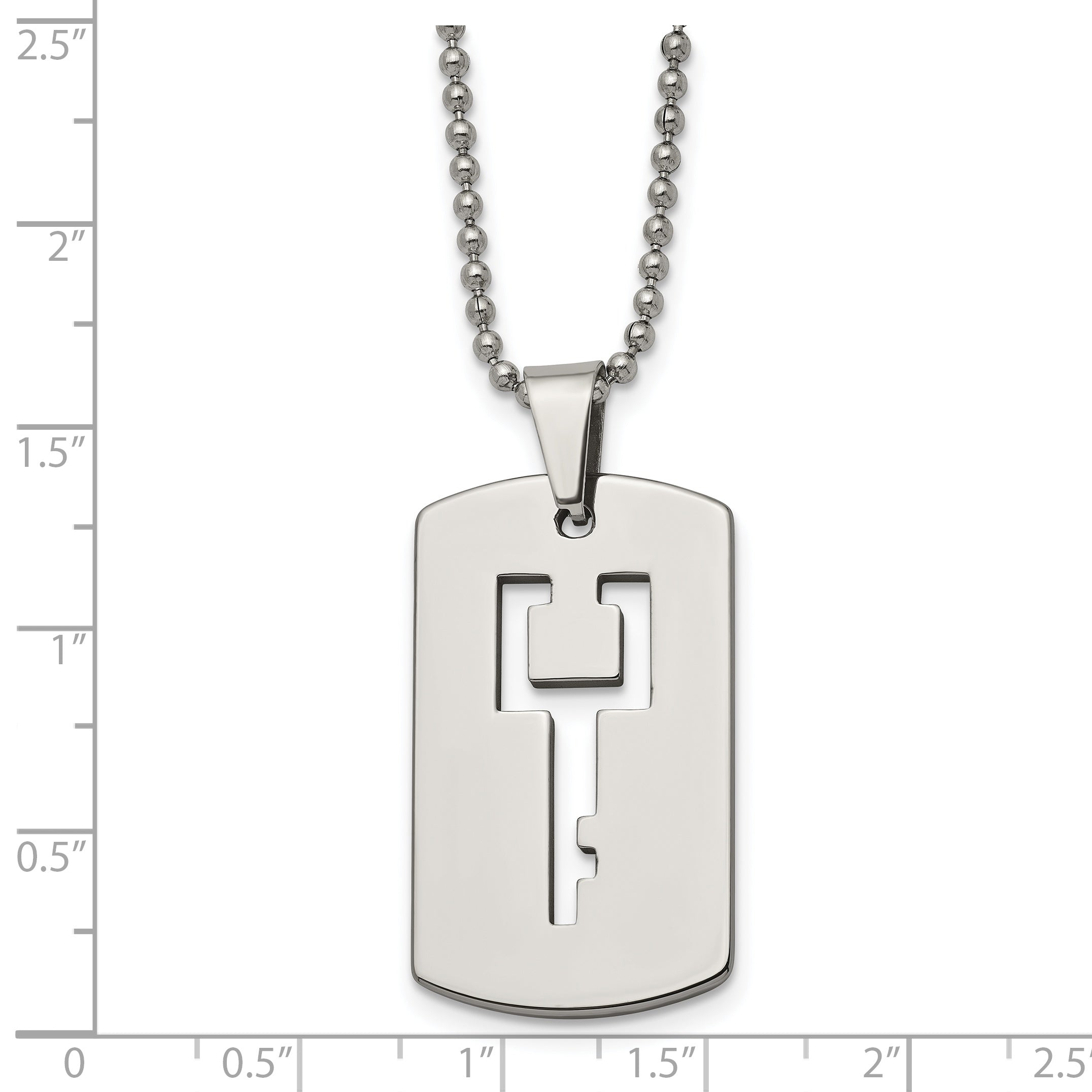 Chisel Tungsten Polished Dog Tag with Key Cut-out 22 inch Necklace