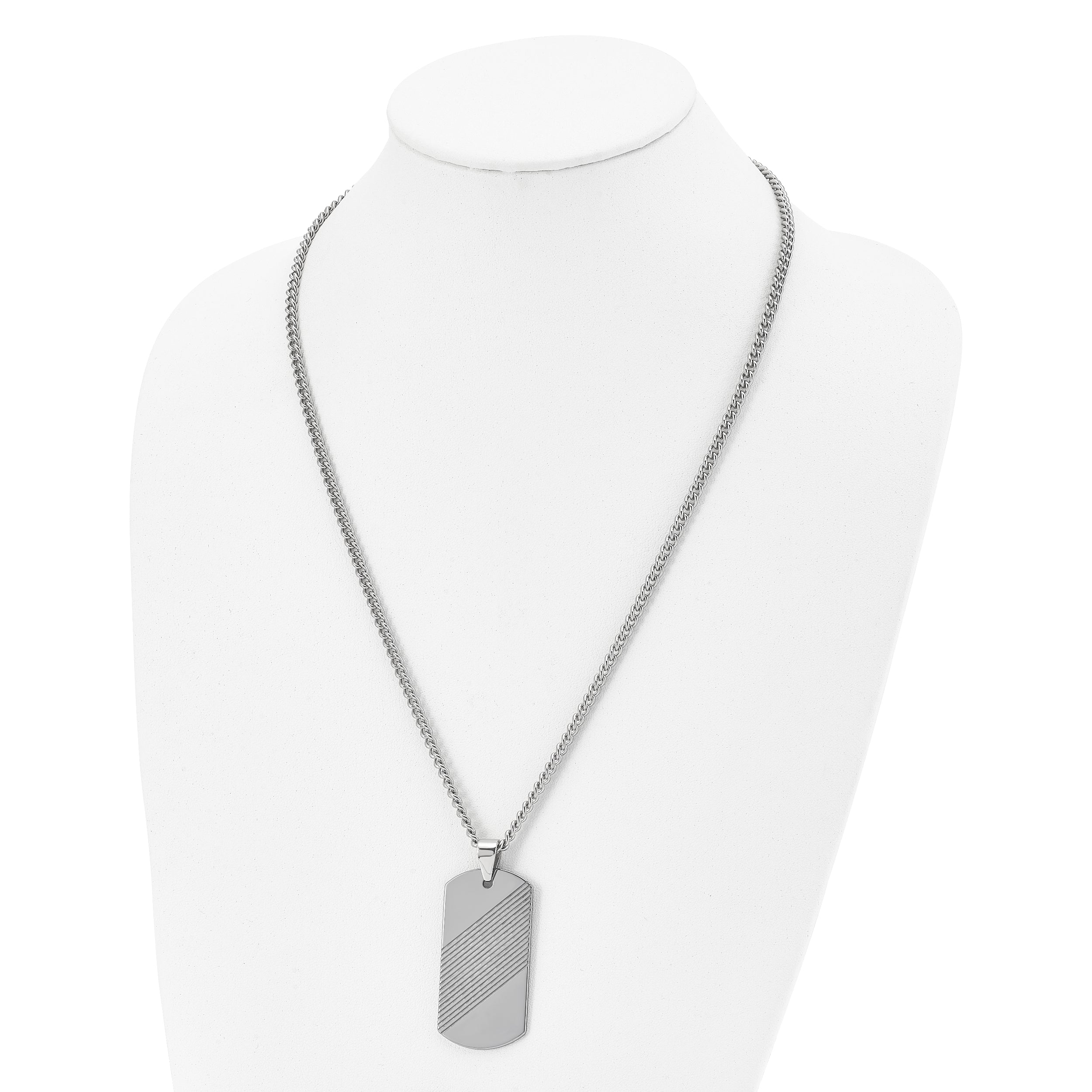 Chisel Tungsten Textured and Polished Dog Tag 24 inch Necklace