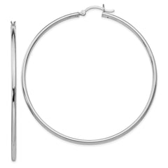 Sterling Silver Rhodium-plated Polished Hinged Hoop Earrings