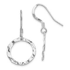 Sterling Silver Rhod-pltd Textured Shepherd Hook Dangle Earrings