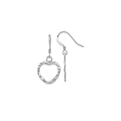 Sterling Silver Rhod-pltd Textured Heart Shepherd Hook Dangle Ear