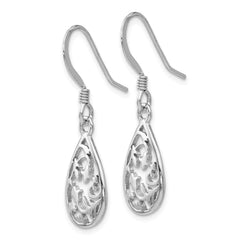 Sterling Silver Rhod-pltd Polished Shepherd Hook Dangle Earrings