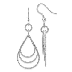 Sterling Silver Rhod-pltd Textured Shepherd Hook Dangle Earrings