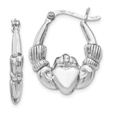 Sterling Silver Rhodium-plated Polished Claddagh Hoop Earrings