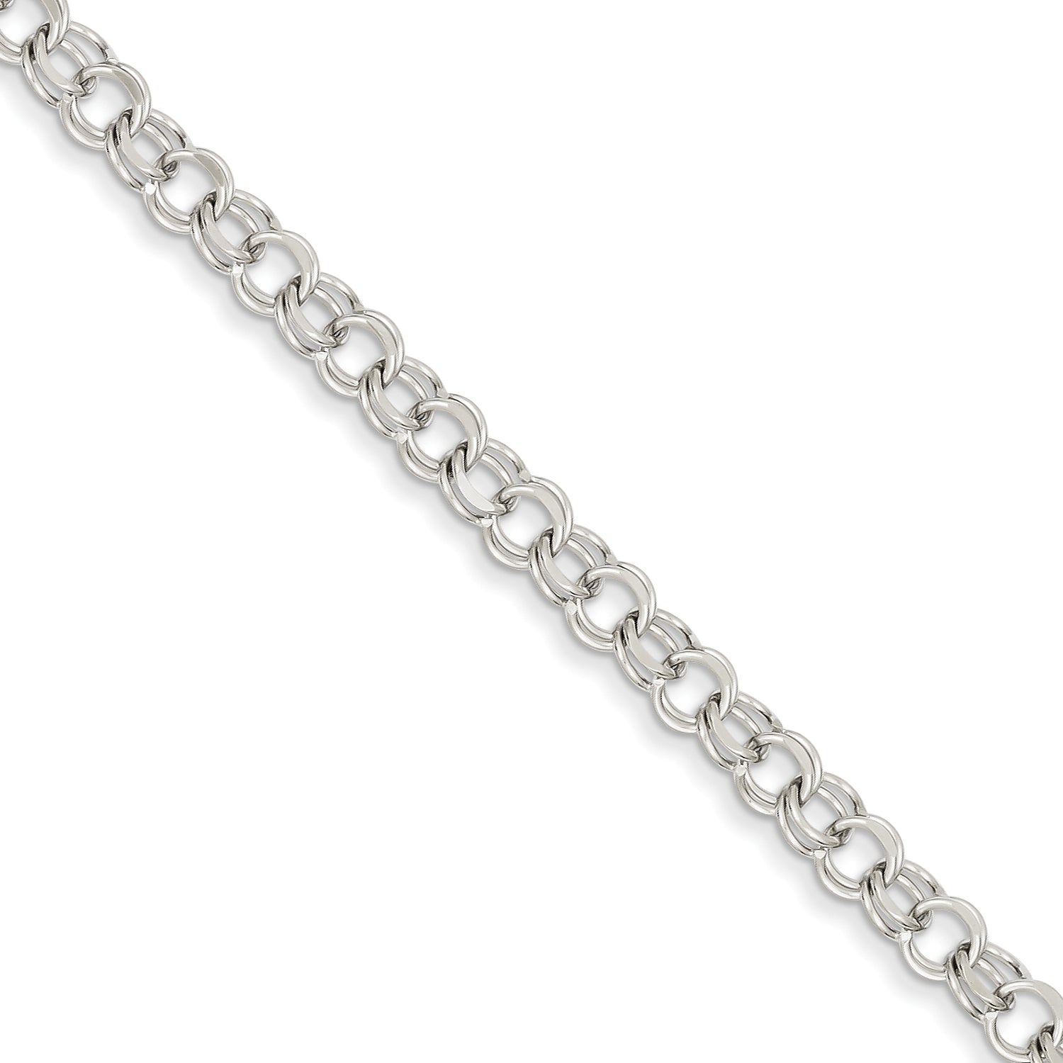 14k White Gold Double Link Charm Bracelet