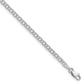 14k White Gold 3mm Solid Double Link Charm Bracelet