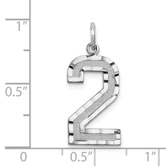 14Kw Large Brushed Diamond-cut Number 2 Charm
