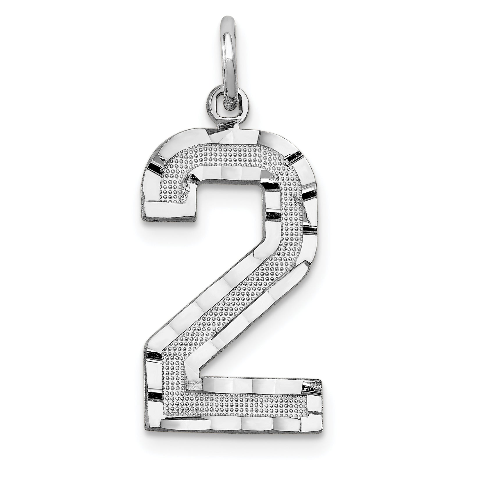 14kw Large Brushed Diamond-cut Number 2 Charm