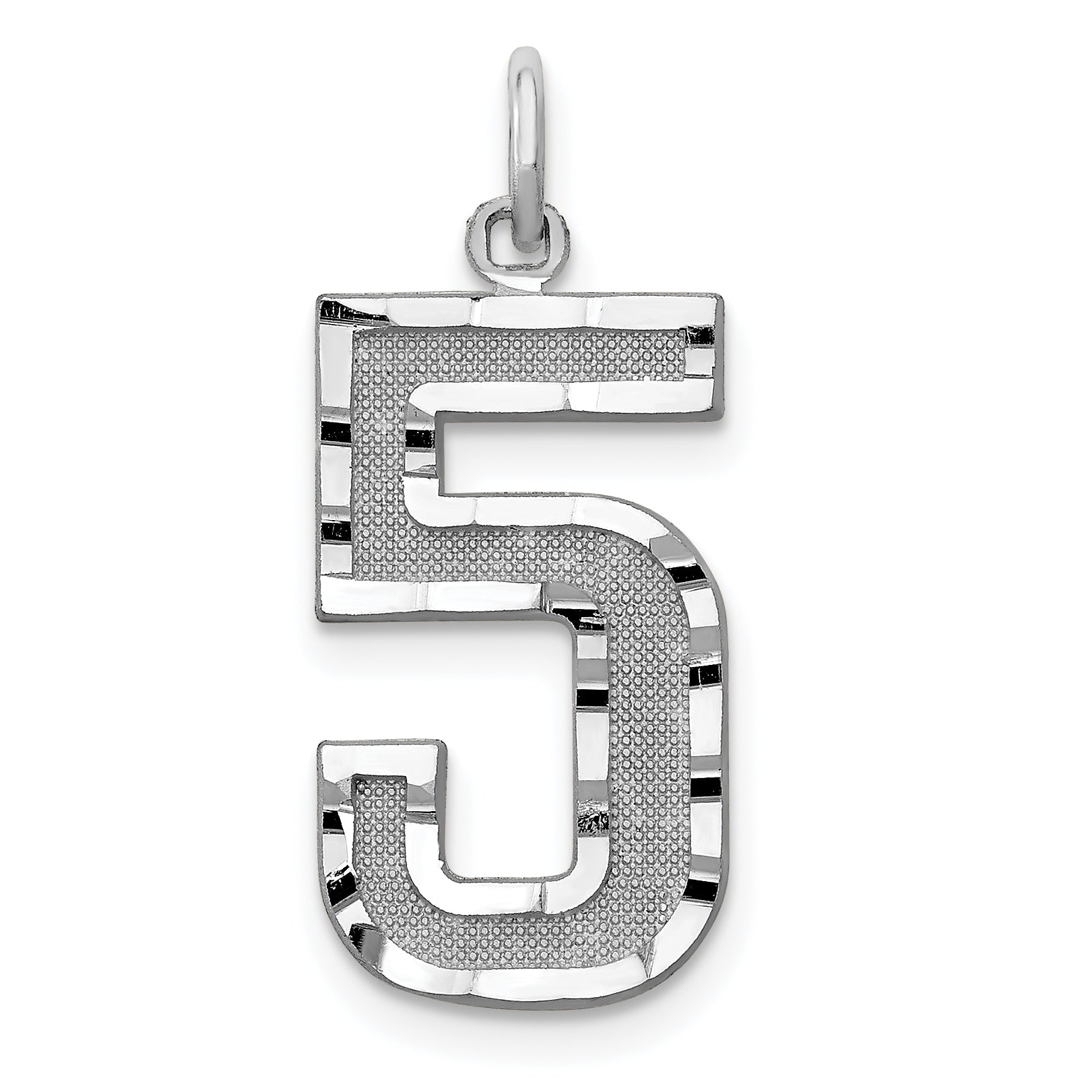 14kw Large Brushed Diamond-cut Number 5 Charm