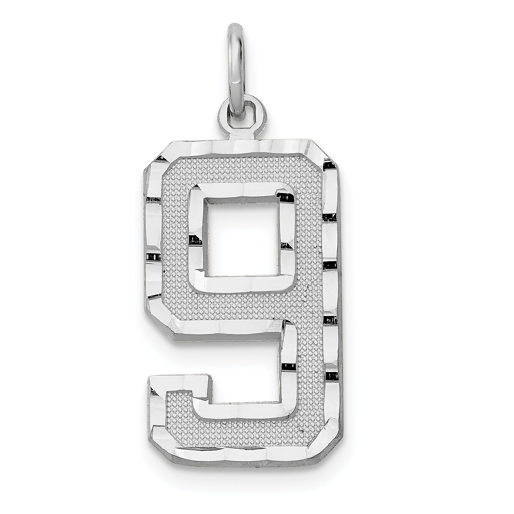 14kw Large Brushed Diamond-cut Number 9 Charm