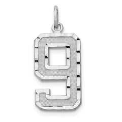 14kw Large Brushed Diamond-cut Number 9 Charm