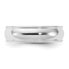 10k White Gold 6mm Milgrain Half Round Comfort Fit Wedding Band