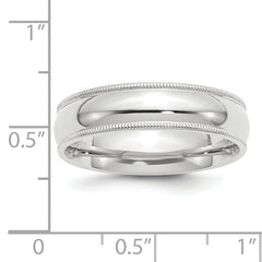 10k White Gold 6mm Milgrain Half Round Comfort Fit Wedding Band