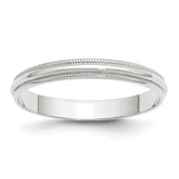 14k White Gold 3mm Lightweight Milgrain Half Round Wedding Band Size 14