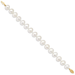 14k 11-12mm White Near Round Freshwater Cultured Pearl Bracelet