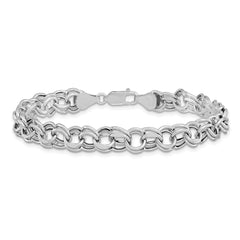 14k White Gold Lite 7.5mm Double Link Charm Bracelet