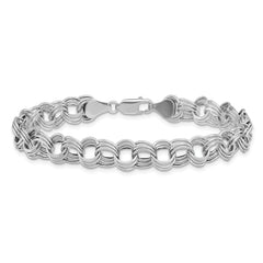 14k White Gold Lite 8mm Triple Link Charm Bracelet