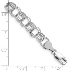 14k White Gold Lite 8mm Triple Link Charm Bracelet