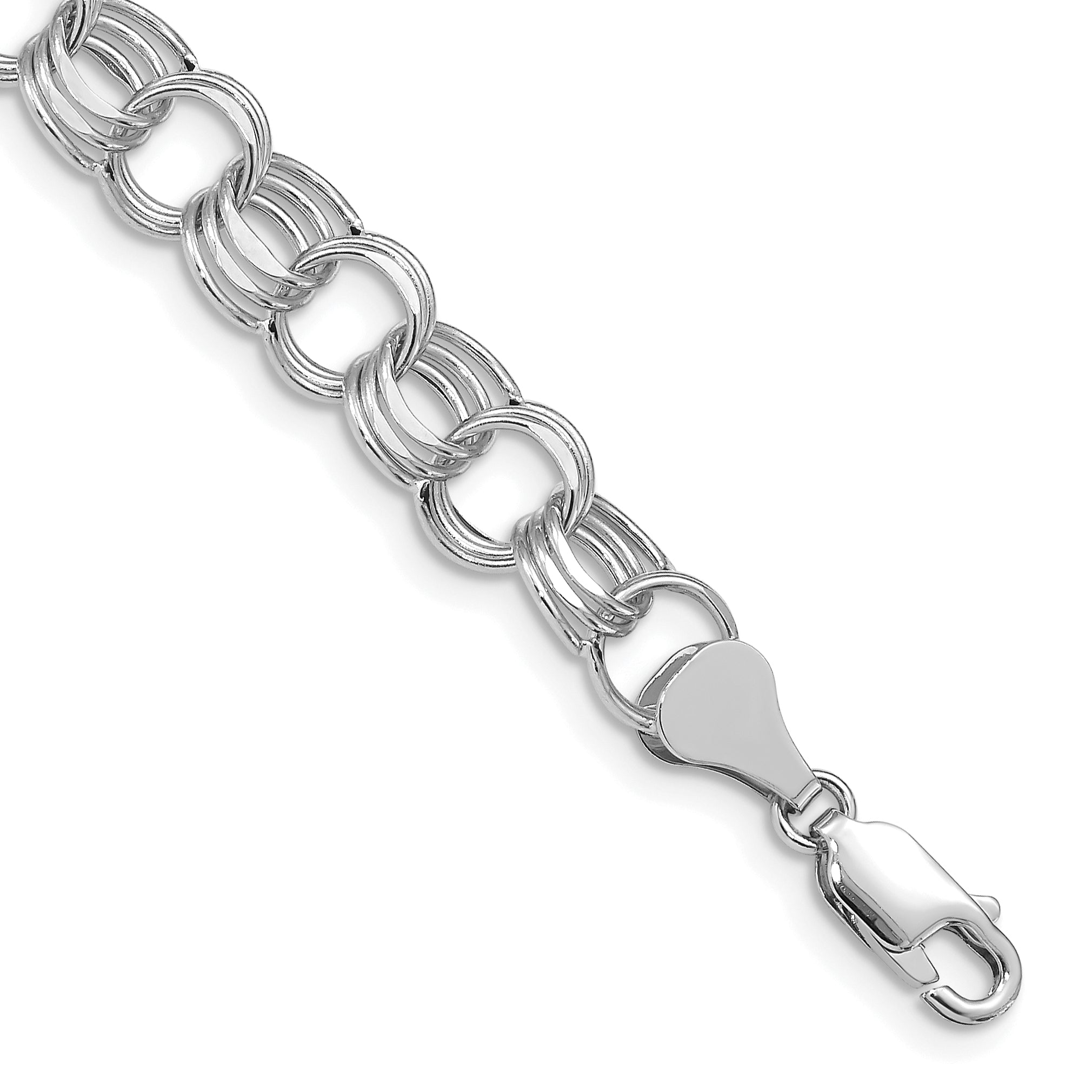 14k White Gold Lite 8mm Triple Link Charm Bracelet