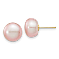 14K 10-11mm Purple Button Freshwater Cultured Pearl Stud Post Earrings