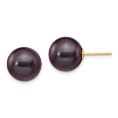 14K 10-11mm Black Round Freshwater Cultured Pearl Stud Post Earrings