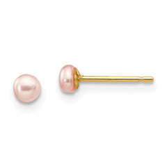 14K 3-4mm Pink Button FW Cultured Pearl Stud Post Earrings