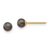 14K 3-4mm Black Round Freshwater Cultured Pearl Stud Post Earrings
