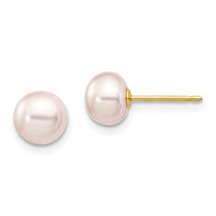 14K 6-7mm Purple Button Freshwater Cultured Pearl Stud Post Earrings